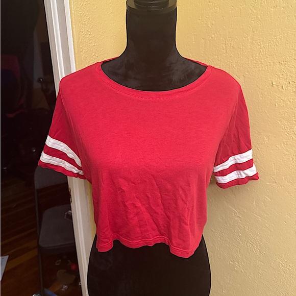 Ambiance Tops - Ambiance Red Crop Top with White Line Decals